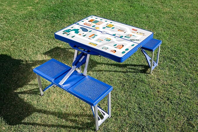 Picnic TIME Portable Folding Picnic Table with Seats for 4, Collapsible Aluminum Table with Benches & Umbrella Hole, Lightweight Foldable Table for Camping, Travel, Backyard, Tailgating | with Umbrella Hole