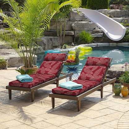 Arden Outdoor Chaise Cushion, 21 in x 72 in, Weather-Proof, Rain-Proof, Fade Resistant Patio Cushion for Chaise Lounger Red Leaf Palm