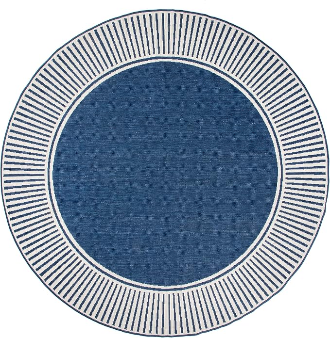 nuLOOM Asha Navy Bordered Power Loomed Indoor/Outdoor Area Rug, 8' Round