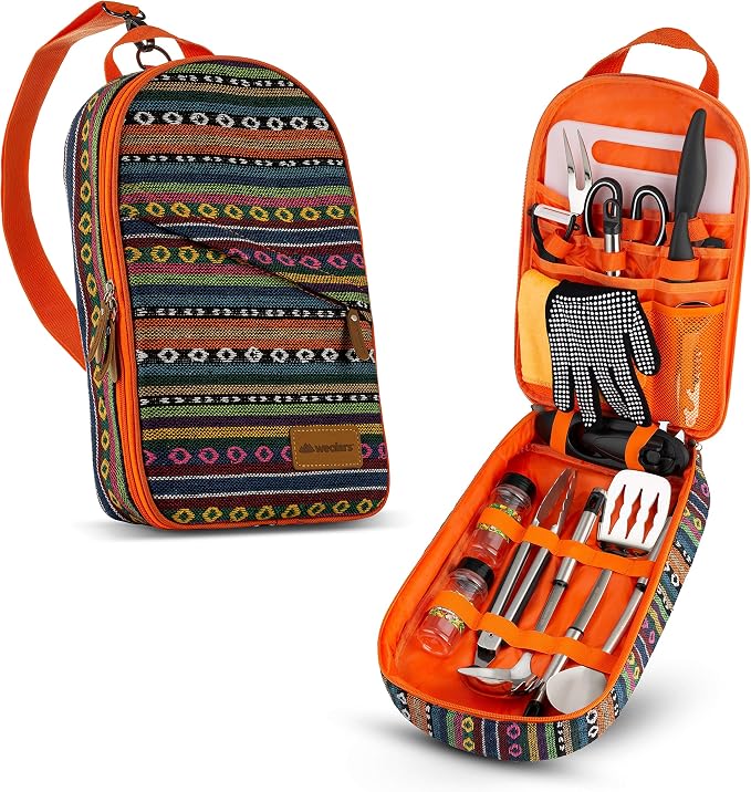 Wealers Camp Kitchen Cooking Utensil Set Travel Organizer Grill Accessories Portable Compact Gear for Backpacking BBQ Camping Hiking Travel Cookware Kit Water Resistant Case