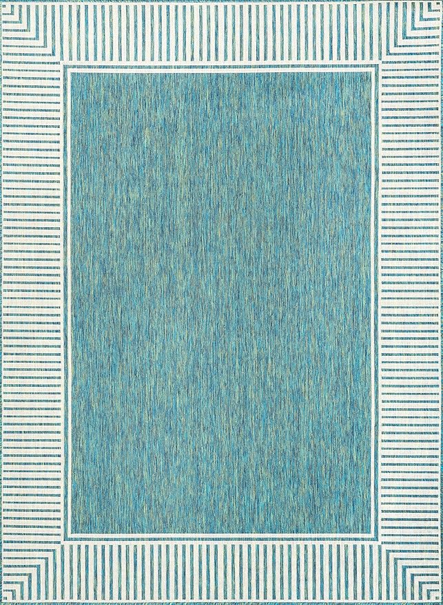 nuLOOM Asha Teal Bordered Power Loomed Indoor/Outdoor Area Rug, 10' x 12'