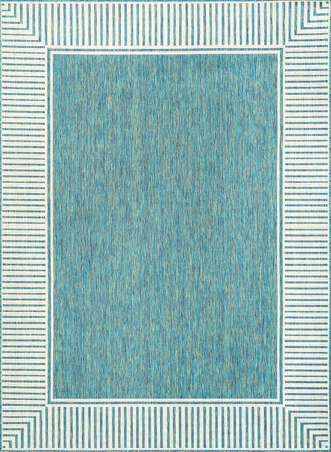 nuLOOM Asha Teal Bordered Power Loomed Indoor/Outdoor Area Rug, 7' x 9'