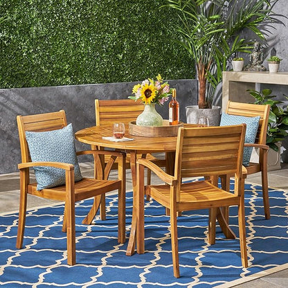 Christopher Knight Home Payne Outdoor 4-Seater Round Acacia Wood Dining Set, Teak Finish