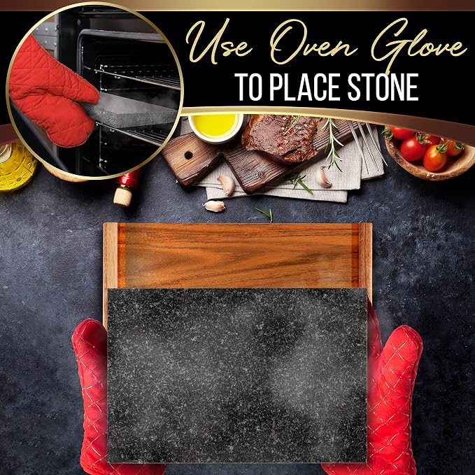 Nutrichef Cooking Stone Grill Set - Hot Lava Rock Sizzling Plate for Steak BBQ & Meat Grilling with Stainless Steel Knives, Cooks and Retains Heat & Flavor, Heated Tray for Serving Food (Pack of 3)
