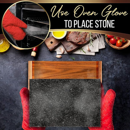 Nutrichef Cooking Stone Grill Set - Hot Lava Rock Sizzling Plate for Steak BBQ & Meat Grilling with Stainless Steel Knives, Cooks and Retains Heat & Flavor, Heated Tray for Serving Food (Pack of 3)