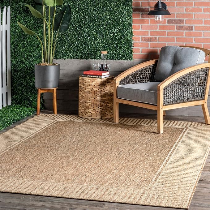 nuLOOM Asha Light Brown Bordered Indoor/Outdoor Area Rug, 7' x 9'