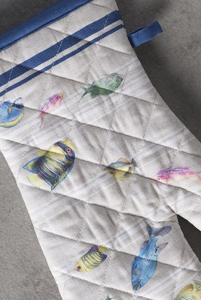 Maison d'Hermine Oven Gloves 100% Cotton Oven Mitt (7" x 13", Pack of 1) | With Loop Heat Resistant BBQ Cooking Gloves Baking Grilling Kitchen Handling Hot Pans Spring Summer - Poisson