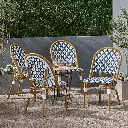 Christopher Knight Home Anastasia Outdoor French Bistro Chair (Set of 4), Blue + White + Bamboo Print Finish