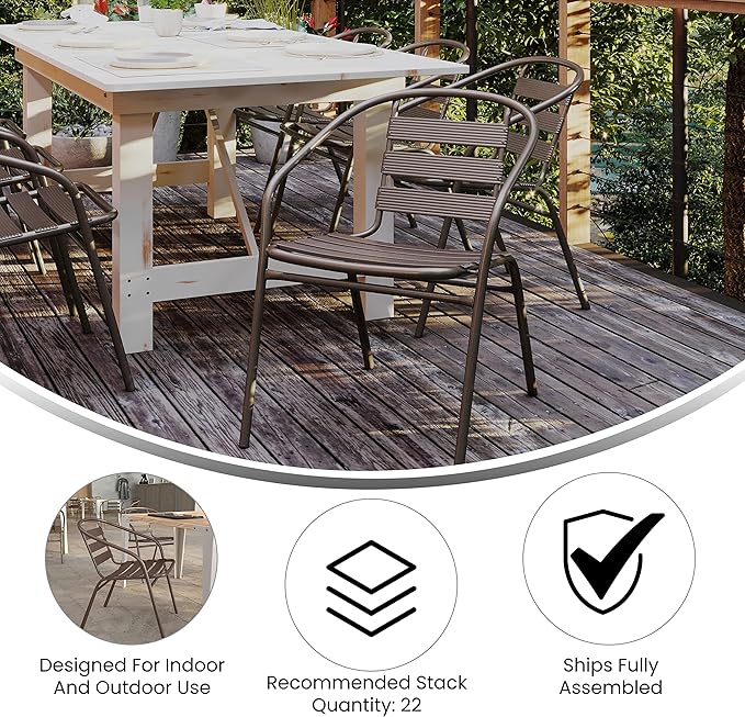 Flash Furniture TLH-0731SQ-017CBZ2-GG Lila 23.5'' Square Glass Table with 2 Metal Aluminum Slat Stack Chairs, Bronze