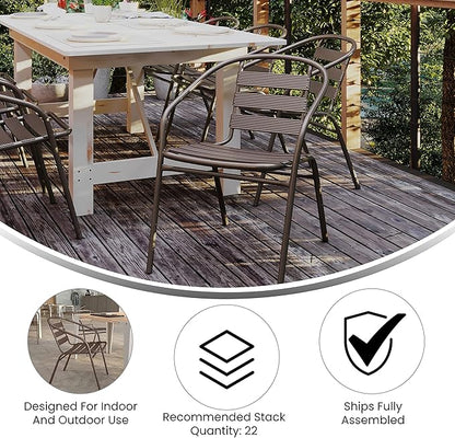 Flash Furniture TLH-0731SQ-017CBZ2-GG Lila 23.5'' Square Glass Table with 2 Metal Aluminum Slat Stack Chairs, Bronze