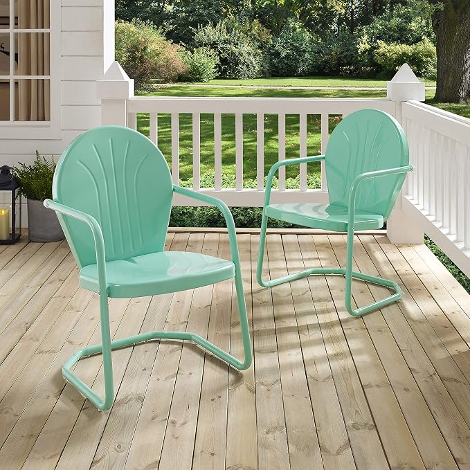 Crosley Furniture Griffith Outdoor Chair, Retro Metal Patio Chairs for Dining, Porch, Deck, Balcony, Aqua
