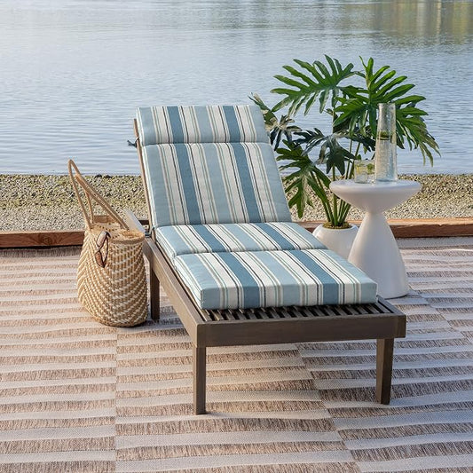 Arden Outdoor Chaise Cushion, 21 in x 72 in, Weather-Proof, Rain-Proof, Fade Resistant Patio Cushion for Chaise Lounger French Blue Linen Stripe | Lounge Cushion, Weather-Proof, Rain-Proof, Fade Resistant for Chaise Lounger, Mold and Mildew Resistant