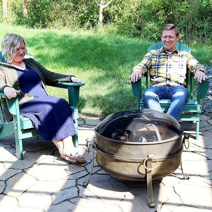 Sunnydaze 24-Inch Steel Small Fire Pit for Outside - Wood-Burning Fire Pit Bowl for Outdoors with Spark Screen, Log Poker, and Grate