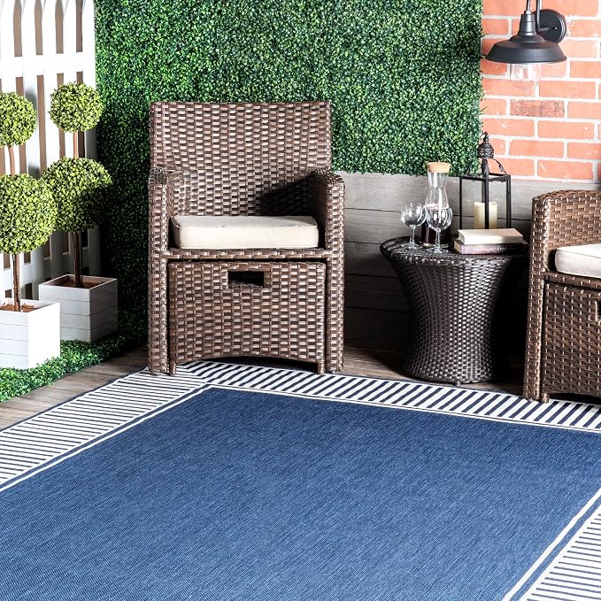 nuLOOM Asha Navy Bordered Power Loomed Indoor/Outdoor Area Rug, 8' Round