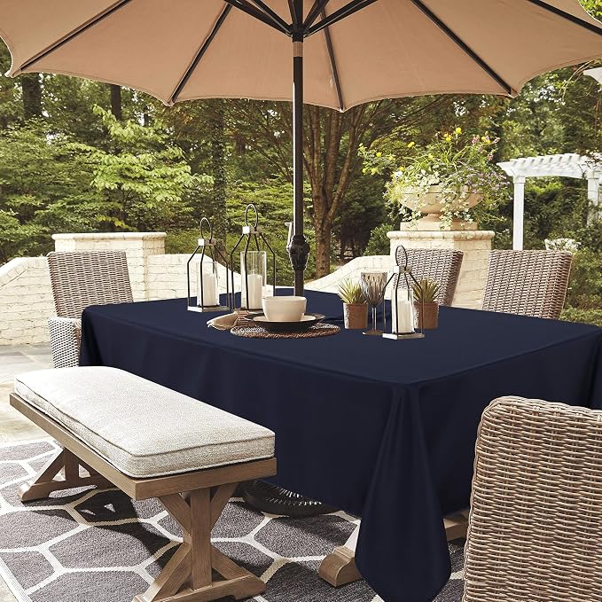LUSHVIDA Rectangle Outdoor Tablecloth with Umbrella Hole and Zipper, 52x70 Inch Navy, Washable Waterproof Table Cloth Spill Proof Wrinkle Free Table Cover for Patio Spring Summer Picnic BBQS