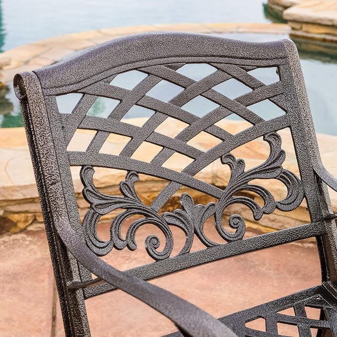 Christopher Knight Home 2-Piece Sarasota Cast Aluminum Outdoor Chairs & 47.75" Phoenix Hammered Bronze Cast Aluminum Round Table