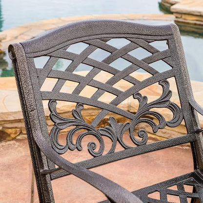 Christopher Knight Home 2-Piece Sarasota Cast Aluminum Outdoor Chairs & 47.75" Phoenix Hammered Bronze Cast Aluminum Round Table