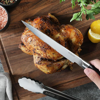 Babish 8-Inch Forged Carving Knife – High-Carbon 1.4116 German Steel Full Tang Kitchen Knife for Precision Meat and Poultry Slicing