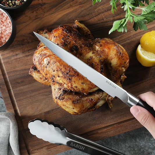 Babish 8-Inch Forged Carving Knife – High-Carbon 1.4116 German Steel Full Tang Kitchen Knife for Precision Meat and Poultry Slicing