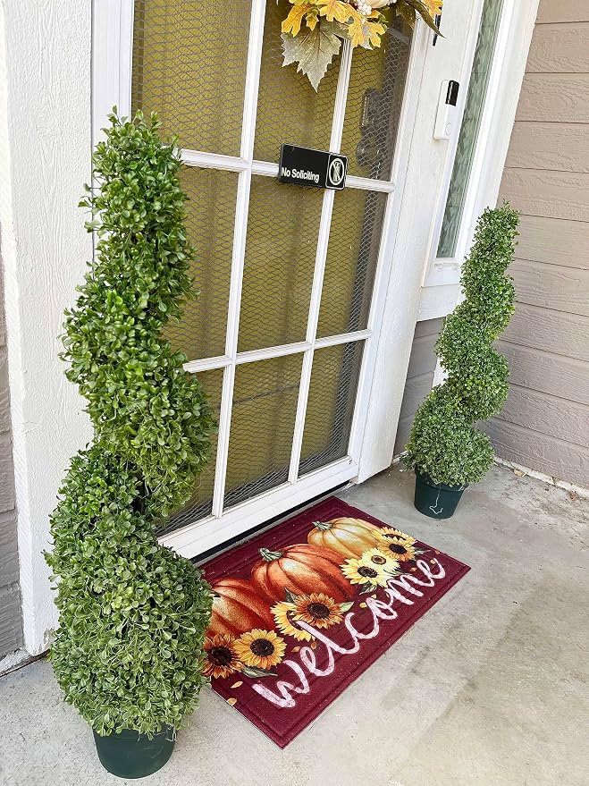 Admired By Nature 36" Artificial Boxwood Spiral Topiary Tree in Plastic Plant Pot - For Home Decor, Indoor, Outdoor, Crafts, Offices - Set of 2, Green