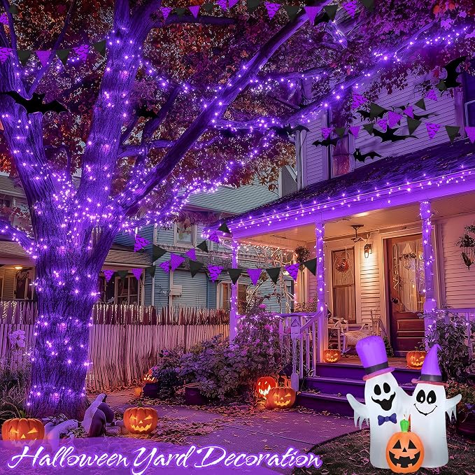 JMEXSUSS 200 LED 66ft Halloween Lights, Purple String Lights Plug in | Connectable, 8 Modes, Indoor Outdoor Use, Green wire Purple Christmas Lights for Tree Party Room Garden Yard Porch Decor
