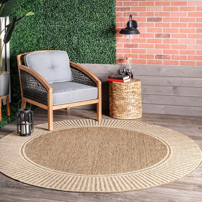 nuLOOM Asha Light Brown Bordered Indoor/Outdoor Area Rug, 8' Round