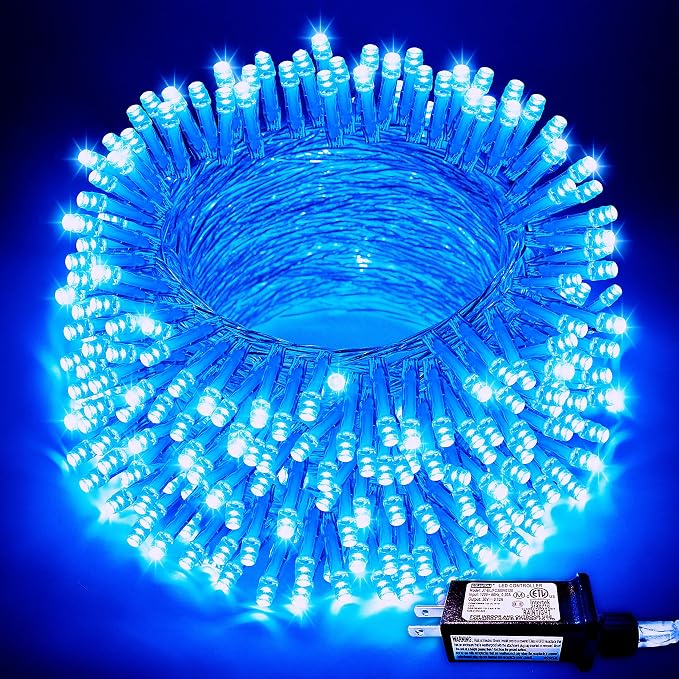 JMEXSUSS 200 LED Blue Christmas String Lights Indoor Outdoor Plug in | 66ft Blue Halloween Lights Clear Wire, 8 Modes Waterproof Christmas Tree Lights for Party Bedroom Wall Christmas Decoration