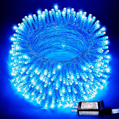 JMEXSUSS 200 LED Blue Christmas String Lights Indoor Outdoor Plug in | 66ft Blue Halloween Lights Clear Wire, 8 Modes Waterproof Christmas Tree Lights for Party Bedroom Wall Christmas Decoration