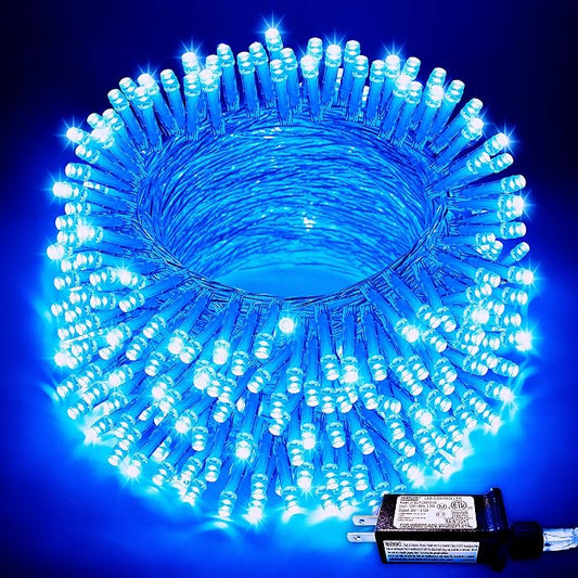 JMEXSUSS 200 LED Blue Christmas String Lights Indoor Outdoor Plug in | 66ft Blue Halloween Lights Clear Wire, 8 Modes Waterproof Christmas Tree Lights for Party Bedroom Wall Christmas Decoration