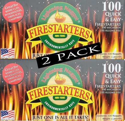 AN100-2 200 Count Fire Starters, Tan (Pack of 200) & Lightning Nuggets N100SEB Super Economy Box Fire Starter 100, Count, Tan