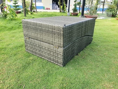 Foldable Outdoor Chaise Pool Lounge Chair Folding Wicker Rattan Sun Bed Patio Couch Reclining Lounger Adjustable Padded Backrest Pillow Assembled - Grey