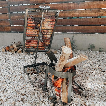 Heavy duty Iron Cross Argentinian asador grill Made in Argentina - Premium Argentine Grill - Parrilla Asado - Fully disassembled (Grill + Iron Griddle)