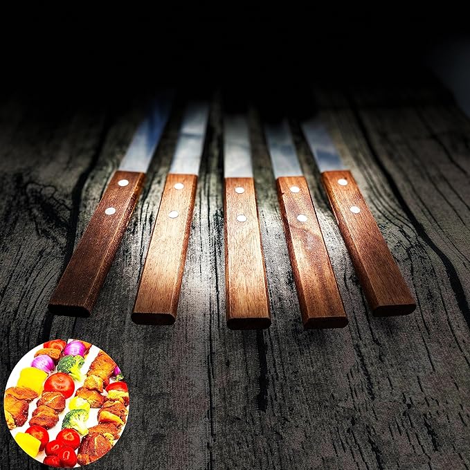 23.6 Inch Long Kabob Skewers,0.91Inch Wide Skewers for Kabobs,Metal Stainless Steel Kebob for Grilling,Extra Large Flat Kebab BBQ Tool,Barbecue Sticks with Wood Handle,Set of 7