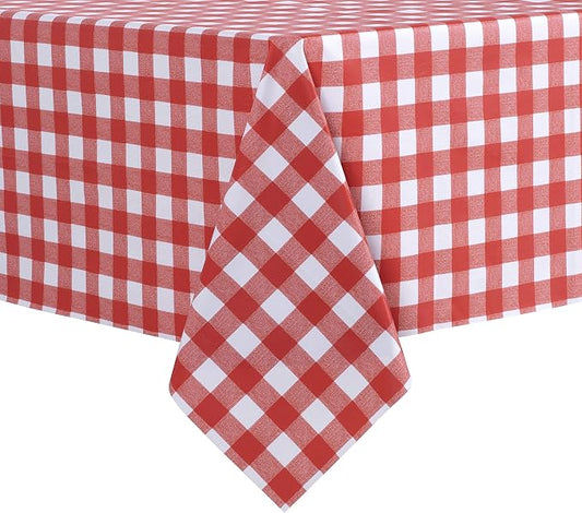 sancua Checkered Vinyl Rectangle Tablecloth Table Cloth, 54x78 Inch | 100% Waterproof Oil Proof Spill Proof PVC Table Cloth, Wipe Clean Cover for Dining Tables, Buffet Parties, Red and White