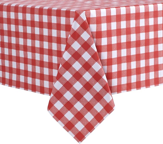 sancua Checkered Vinyl Square Tablecloth Table Cloth, 54x54 Inch | 100% Waterproof Oil Proof Spill Proof PVC Table Cloth, Wipe Clean Cover for Dining Tables, Buffet Parties, Red and White