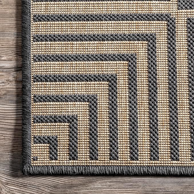 Nuloom Asha Dark Grey/Ivory, 2' x 3', Casual, Striped Border, Soft and Cozy, High Traffic, Stain Resistant, Easy Clean, Durable Area Rug for Indoor/Outdoor Patio, Deck, Porch, Garden, Courtyard