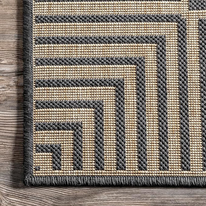 Nuloom Asha Dark Grey/Ivory, 4' x 6', Casual, Striped Border, Soft and Cozy, High Traffic, Stain Resistant, Easy Clean, Durable Area Rug for Indoor/Outdoor Patio, Deck, Porch, Garden, Courtyard