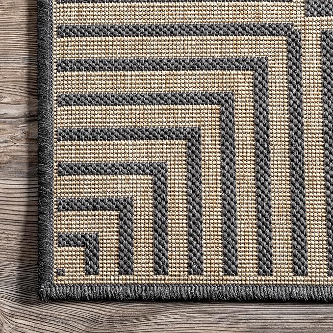 Nuloom Asha Dark Grey/Ivory, 8' x 10', Casual, Striped Border, Soft and Cozy, High Traffic, Stain Resistant, Easy Clean, Durable Area Rug for Indoor/Outdoor Patio, Deck, Porch, Garden, Courtyard