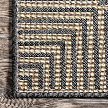 Nuloom Asha Dark Grey/Ivory, 8' x 10', Casual, Striped Border, Soft and Cozy, High Traffic, Stain Resistant, Easy Clean, Durable Area Rug for Indoor/Outdoor Patio, Deck, Porch, Garden, Courtyard