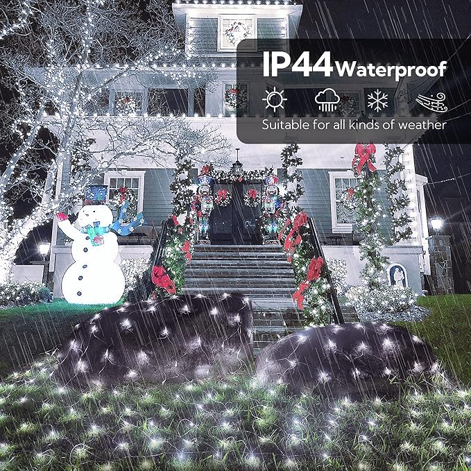 HEYFUNi 192 LED Net Lights Outdoor Mesh Lights,8 Modes Net Light for Bushes Plug in, Waterproof Christmas Net String Light for Bushes Ceiling Wedding Indoor Outdoor(9.8ft x 6.6ft,White)