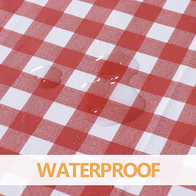 sancua Checkered Vinyl Rectangle Tablecloth Table Cloth, 54x78 Inch | 100% Waterproof Oil Proof Spill Proof PVC Table Cloth, Wipe Clean Cover for Dining Tables, Buffet Parties, Red and White