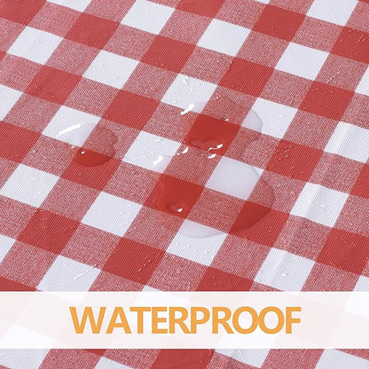 sancua Checkered Vinyl Rectangle Tablecloth Table Cloth, 54x78 Inch | 100% Waterproof Oil Proof Spill Proof PVC Table Cloth, Wipe Clean Cover for Dining Tables, Buffet Parties, Red and White