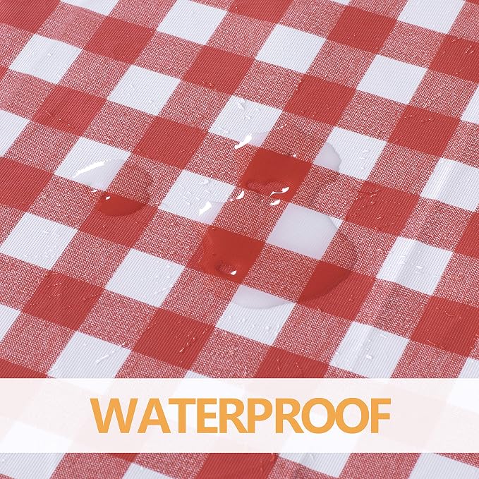sancua Checkered Vinyl Square Tablecloth Table Cloth, 54x54 Inch | 100% Waterproof Oil Proof Spill Proof PVC Table Cloth, Wipe Clean Cover for Dining Tables, Buffet Parties, Red and White