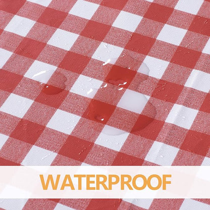 sancua Checkered Vinyl Square Tablecloth Table Cloth, 54x54 Inch | 100% Waterproof Oil Proof Spill Proof PVC Table Cloth, Wipe Clean Cover for Dining Tables, Buffet Parties, Red and White