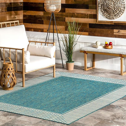 nuLOOM Asha Teal Bordered Power Loomed Indoor/Outdoor Area Rug, 10' x 12'
