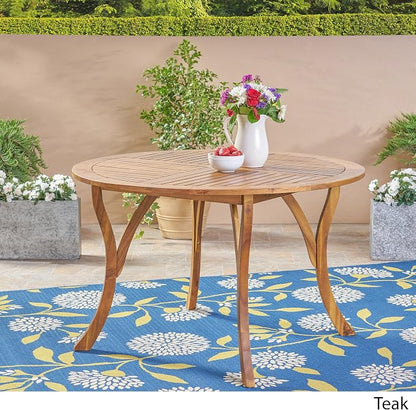 Christopher Knight Home 47" Round Acacia Wood Outdoor Dining Table and 2 Acacia Wood Outdoor Dining Chairs, Teak Finish