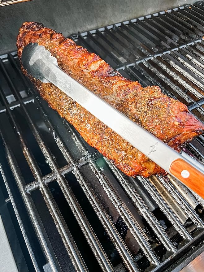 Küchenprofi TEXAS Heavy-Duty 19-Inch Stainless Steel/Rosewood BBQ Grilling Tongs - Outdoor Long Handle Wooden Tongs for Barbecue