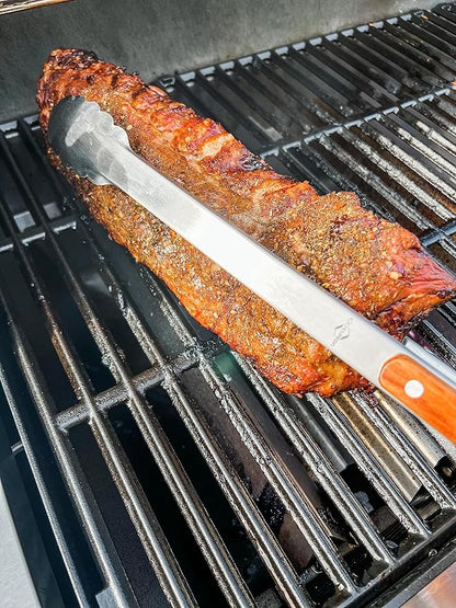 Küchenprofi TEXAS Heavy-Duty 19-Inch Stainless Steel/Rosewood BBQ Grilling Tongs - Outdoor Long Handle Wooden Tongs for Barbecue