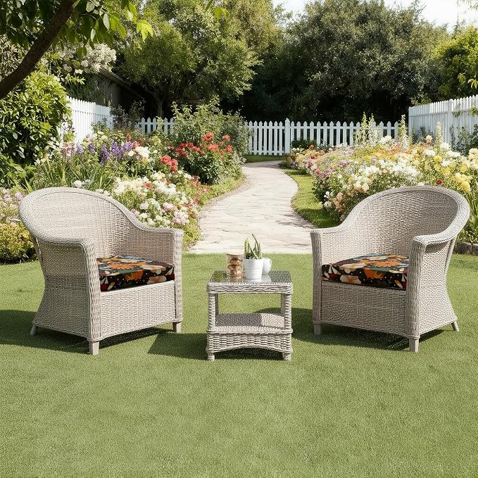 UNIKOME Outdoor Chair Cushions Pack of 4, Water Resistant Patio Cushions with Ties, High Density Sponge Filling Square Corner Seat Cushions for Outdoor Furniture, 18.5"*16"*3", Flower