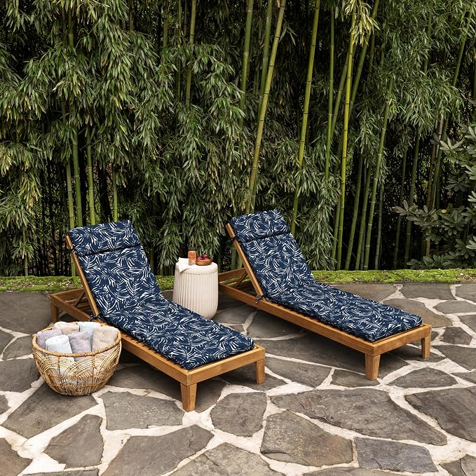 Arden earthFIBER Outdoor Chaise Cushion, 21 x 72, Rain-Proof, Fade Resistant, Cushion for Chaise Lounger Navy Blue King Palm